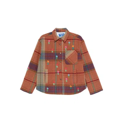 Susanna Blu Embroidered Plaid Shirt Jacket In Brown
