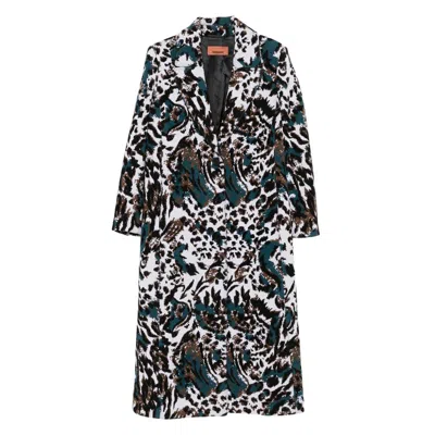 Missoni Long Animal Print Coat Featuring Pockets In Black