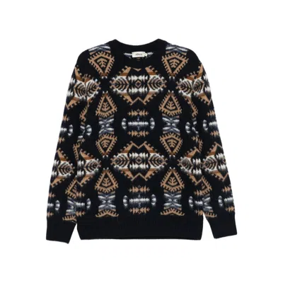 Altea Geometric-pattern Crewneck Knitted Jumper In Black