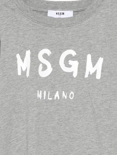 Msgm Logo-print Long-sleeve T-shirt In Gray