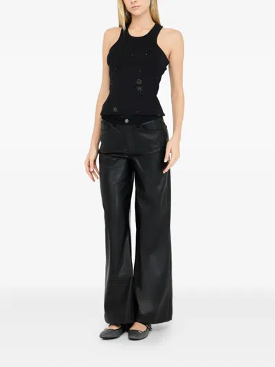 Liu •jo Wide Leg Faux Leather Trousers With Pockets In Black