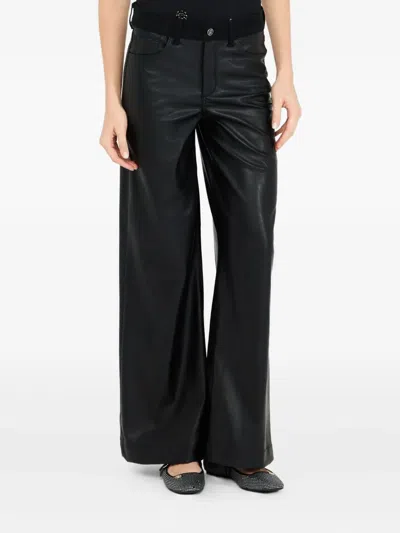 Liu •jo Wide Leg Faux Leather Trousers With Pockets In Black