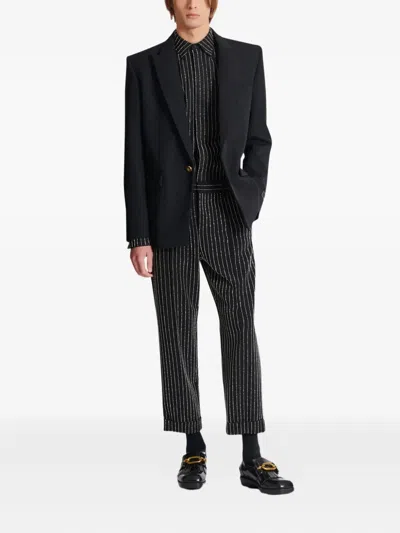 Balmain Cotton Shirt With Crystal Stripes In Black