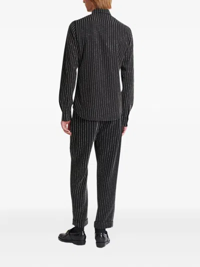 Balmain Cotton Shirt With Crystal Stripes In Black