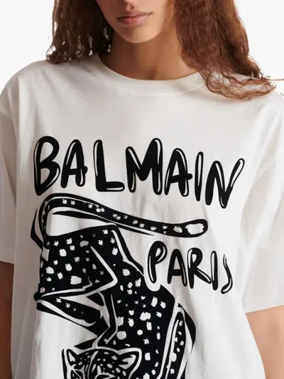 Balmain Short Sleeve Crew Neck Graphic T-shirt In White