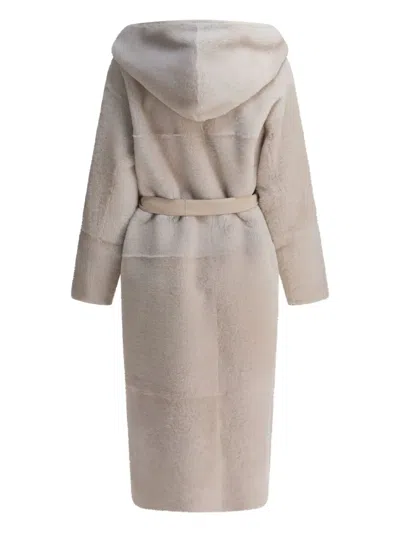 Blancha Hooded Coat With Belted Waist And Pockets In Gray