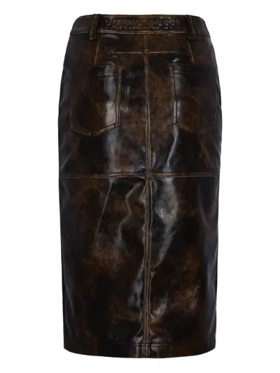 Patrizia Pepe Brown/black Brushed Imitation Leather Skirt In Black