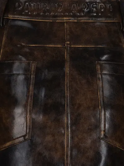 Patrizia Pepe Brown/black Brushed Imitation Leather Skirt In Black