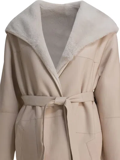 Blancha Hooded Coat With Belted Waist And Pockets In Gray