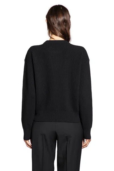 Versace Studs Logo Embroidery Wool Knit Sweater Black In Black