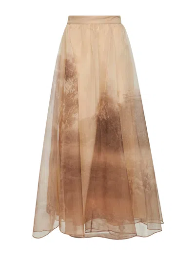 Zimmermann Landscape Print Organza Memento Maxi Skirt In Nude