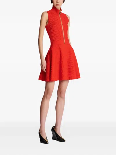 Balmain Textured High Neck Sleeveless Top In Red