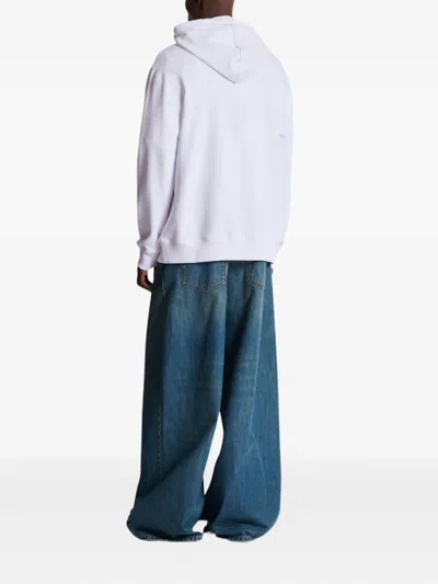 Balmain College Emblem Logo Graphic Hoodie In White