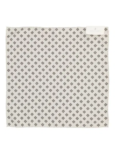 Brunello Cucinelli Geometric-pattern Silk Pocket Square In White