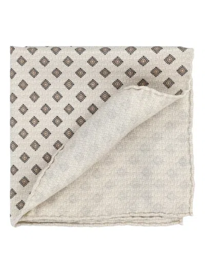 Brunello Cucinelli Geometric-pattern Silk Pocket Square In White