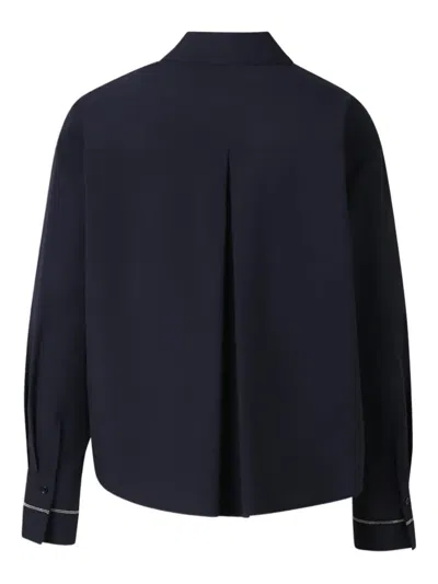 Peserico Embellished-cuff Cropped-hem Shirt In Blue