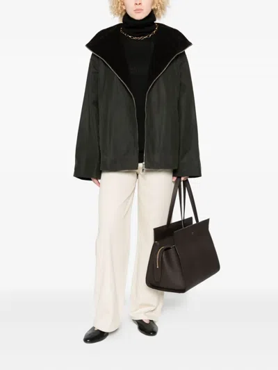 Totême Black Solid Zipped Jacket In Green