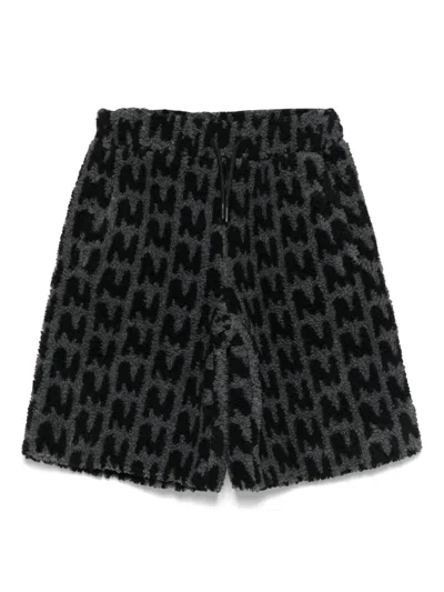 Msgm Monogram Fleece Shorts In Black
