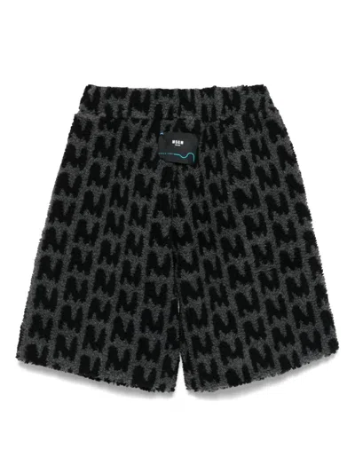 Msgm Monogram Fleece Shorts In Black