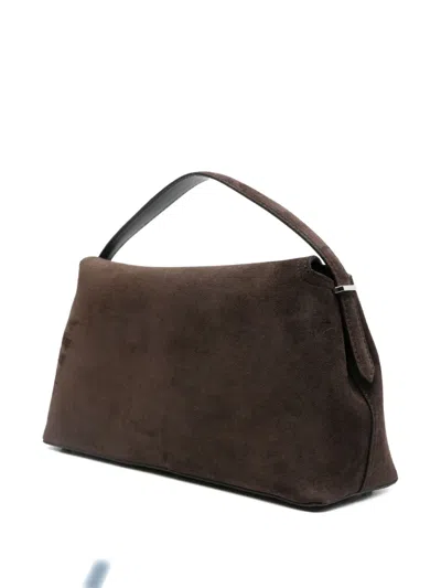 Totême T-lock Suede Top-handle Shoulder Bag In Brown
