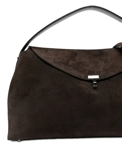 Totême T-lock Suede Top-handle Shoulder Bag In Brown
