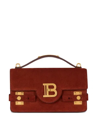 Balmain B-buzz Shoulder 24-suede Leather In Red