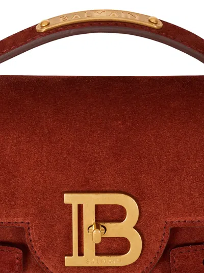 Balmain B-buzz Shoulder 24-suede Leather In Red