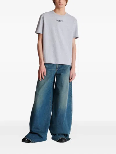 Balmain Embroidered Paris T-shirt In Gray