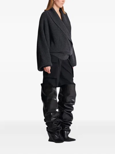 Balmain Oversized Ribbed Knit Pullover With Shawl Collar In Gray