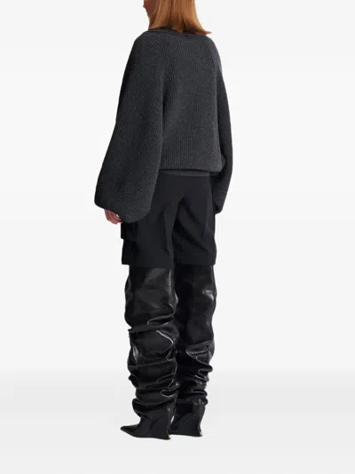 Balmain Oversized Ribbed Knit Pullover With Shawl Collar In Gray