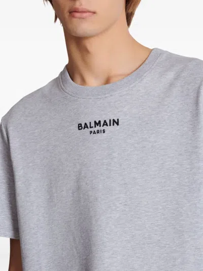 Balmain Embroidered Paris T-shirt In Gray
