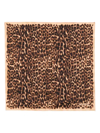 Lanvin Lightweight Rectangular Leopard Print Scarf In Brown