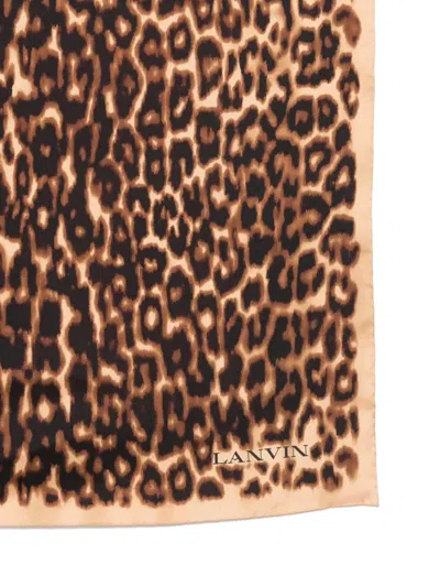 Lanvin Lightweight Rectangular Leopard Print Scarf In Brown