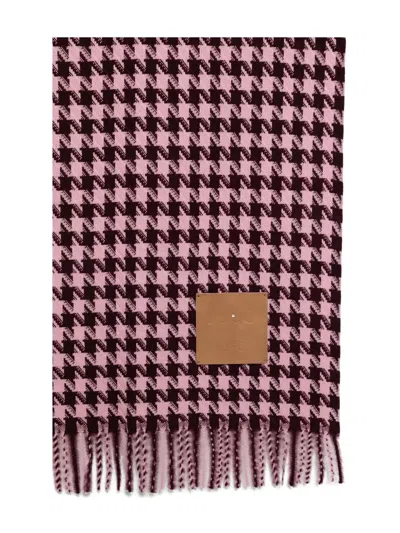 Liu •jo Houndstooth-pattern Fringed Scarf In Burgundy