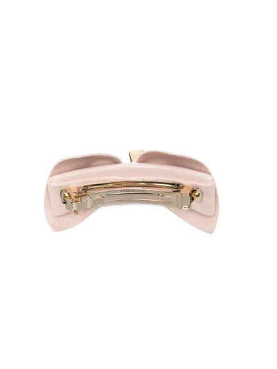 Ferragamo Bow-detail Leather Hair Clip In Pink
