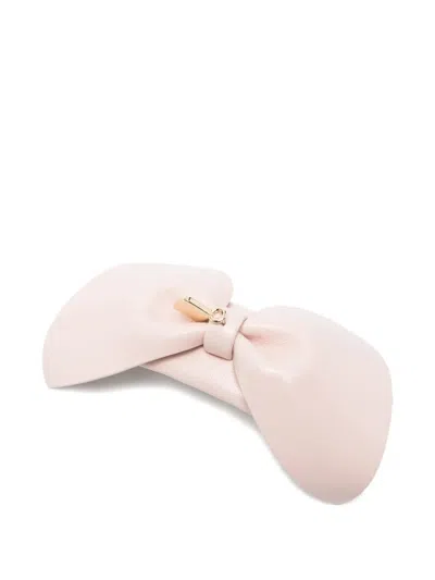 Ferragamo Bow-detail Leather Hair Clip In Pink