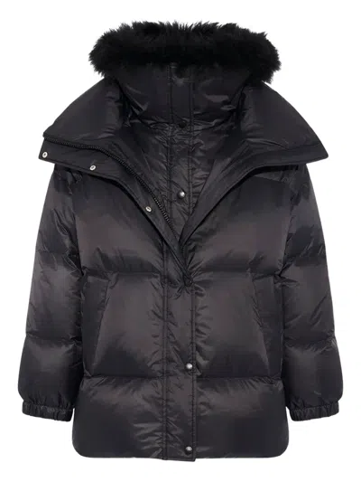 Yves Salomon Army Collection Mid Length Down Jacket In Black