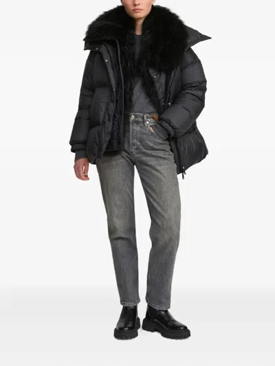Yves Salomon Army Collection Mid Length Down Jacket In Black