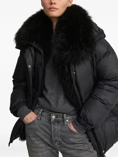 Yves Salomon Army Collection Mid Length Down Jacket In Black