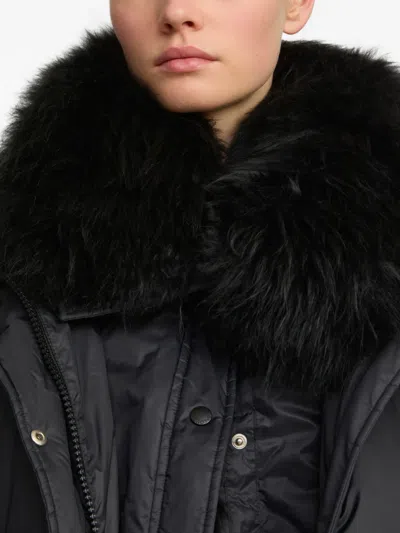 Yves Salomon Army Collection Mid Length Down Jacket In Black