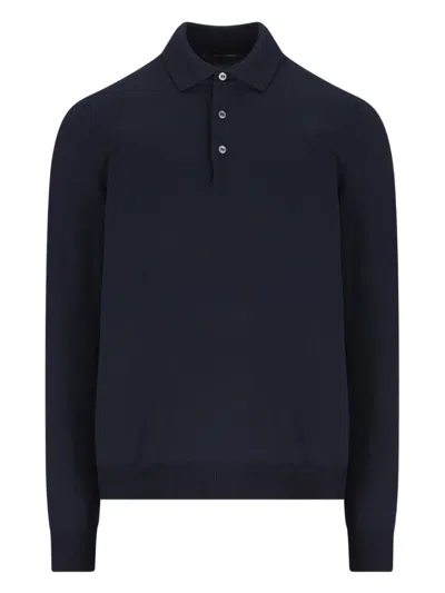 Tagliatore Long-sleeved Buttoned Polo Shirt In Blue