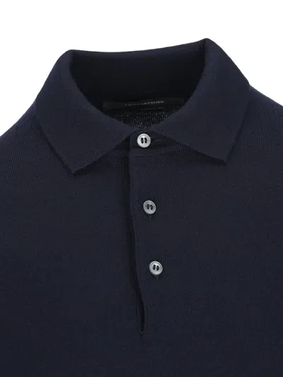 Tagliatore Long-sleeved Buttoned Polo Shirt In Blue