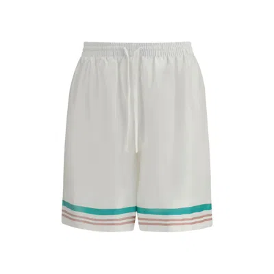Casablanca Mens Casa Way Graphic-print Drawstring Silk Shorts In White