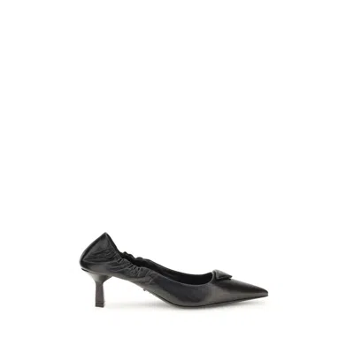 Prada Pointed Toe Kitten Heel Pumps With Ruched Detail In Black