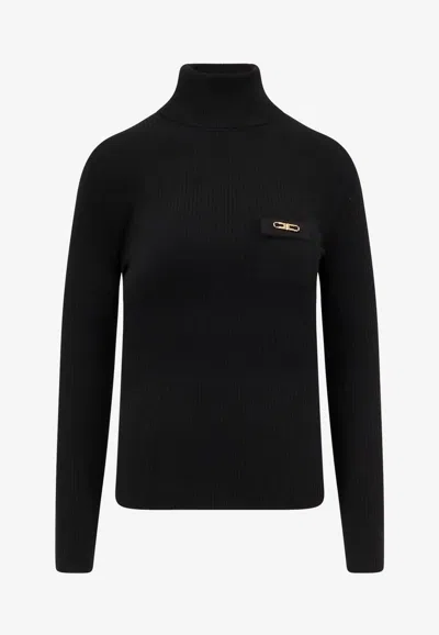 Elisabetta Franchi Logo Plaque Turtleneck Sweater In Black