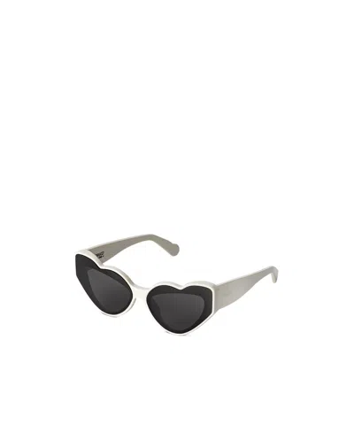 Fiorucci Heart-shaped White Acetate Sunglasses With Black Lenses In Black