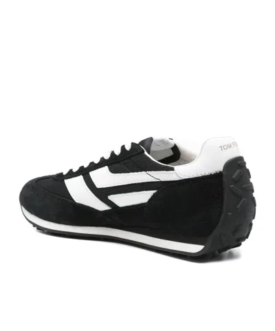 Tom Ford Suede Sneakers With Contrast Panels And Flat Sole In Black