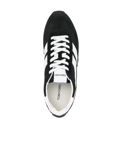 Tom Ford Suede Sneakers With Contrast Panels And Flat Sole In Black
