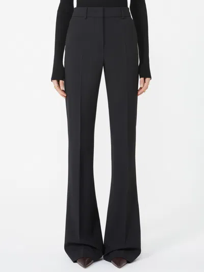Sportmax Brown Flared Trousers In Stretch Wool In Black