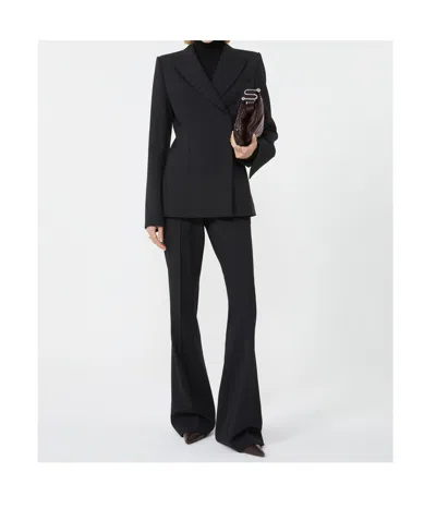 Sportmax Brown Flared Trousers In Stretch Wool In Black